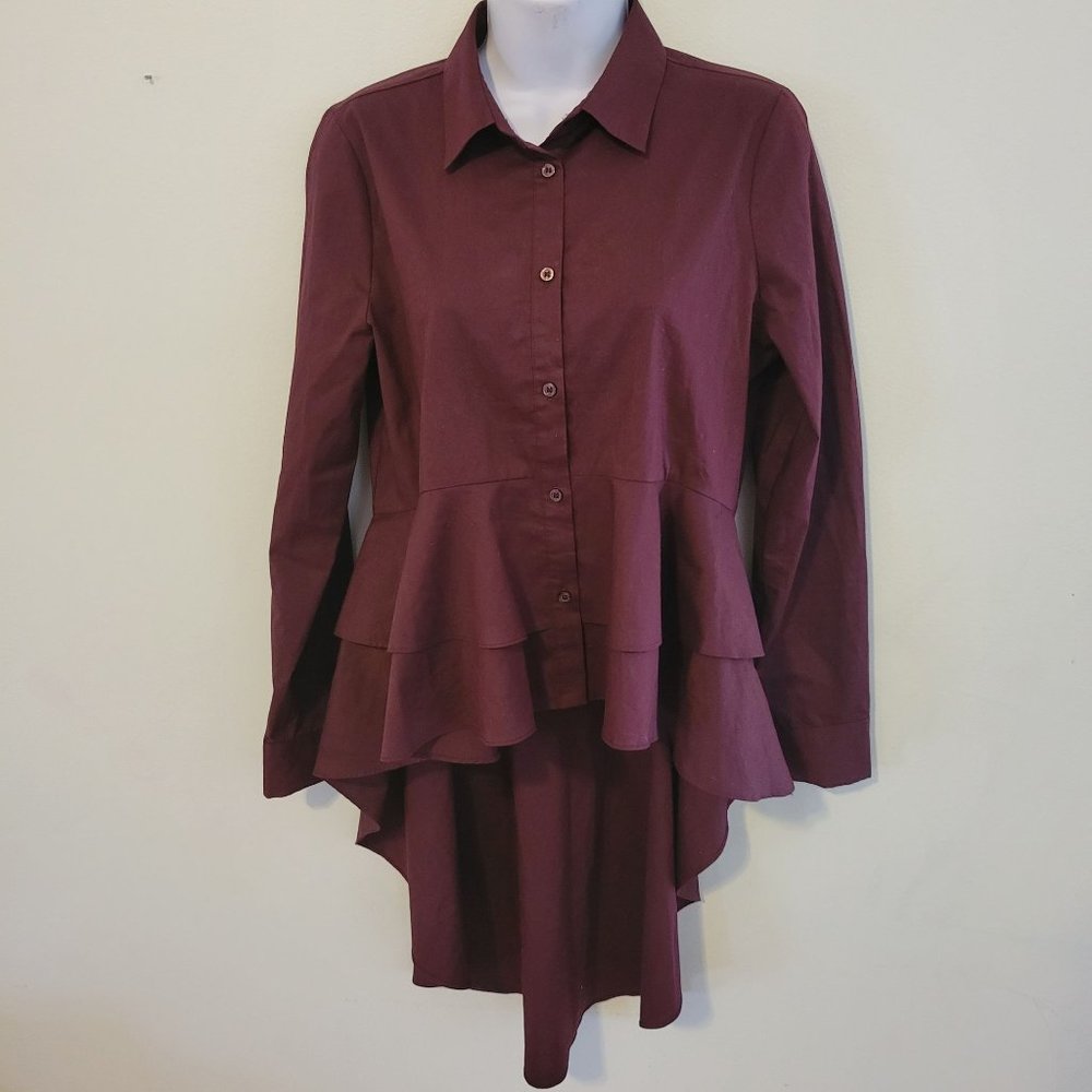 ANA S Maroon Blouse Hi Low‎ Edwardian Victorian Retro Cosplay